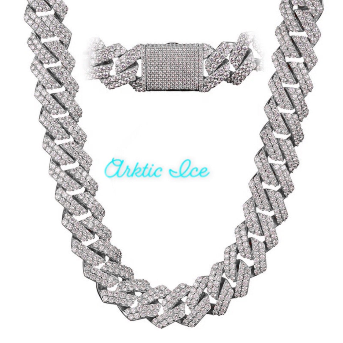 19mm 925 Sterling Silver w/CZ Cuban Link – Arktic Ice